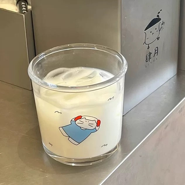 Cat Line-Art Glass Cup, 400ML Capacity
