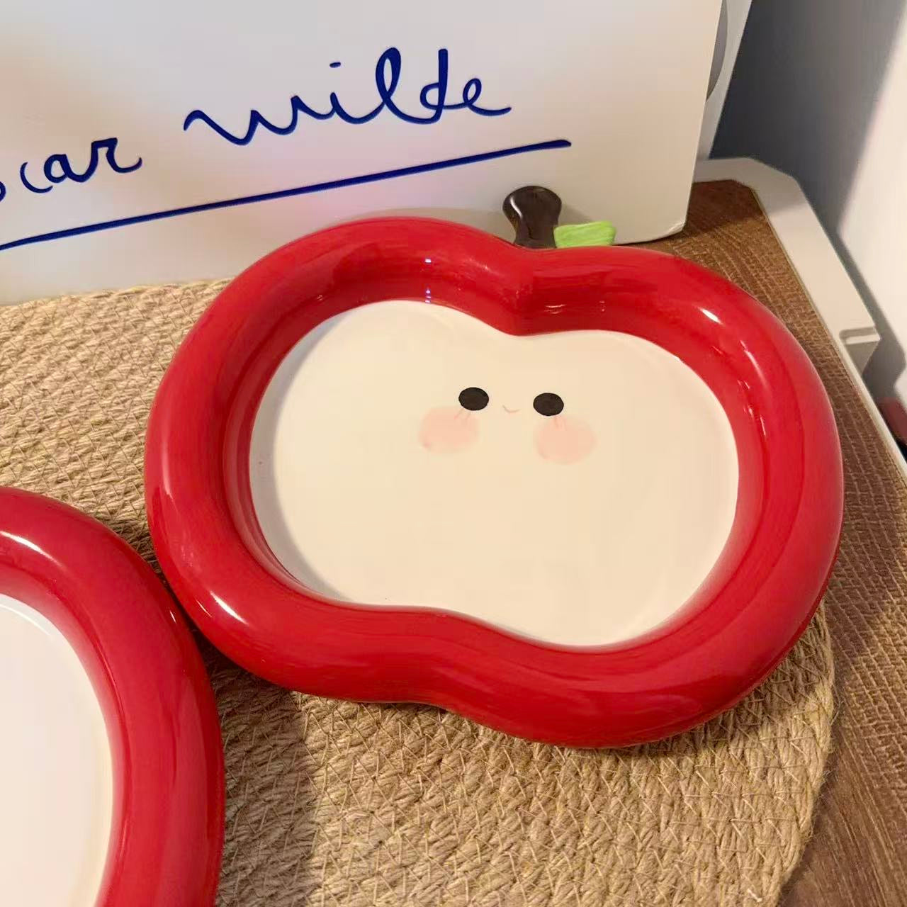 Adorable Apple Shaped Ceramic Plate, 8.5-Inch
