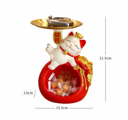 Maneki Neko Fortune Bag Decorative Tray Figurine - Cute & Functional