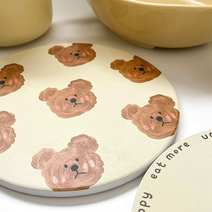 Adorable Emo Bear Ceramic Pot Mat - Heat Insulation and Instant Absorption, Easy to Clean