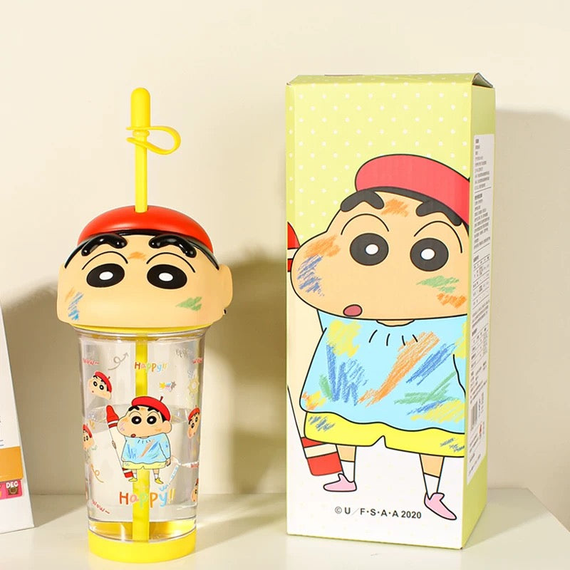 Crayon Shin-Chan & Shiro Portable Straw Cup - Cute Design, BPA-Free Tritan Material