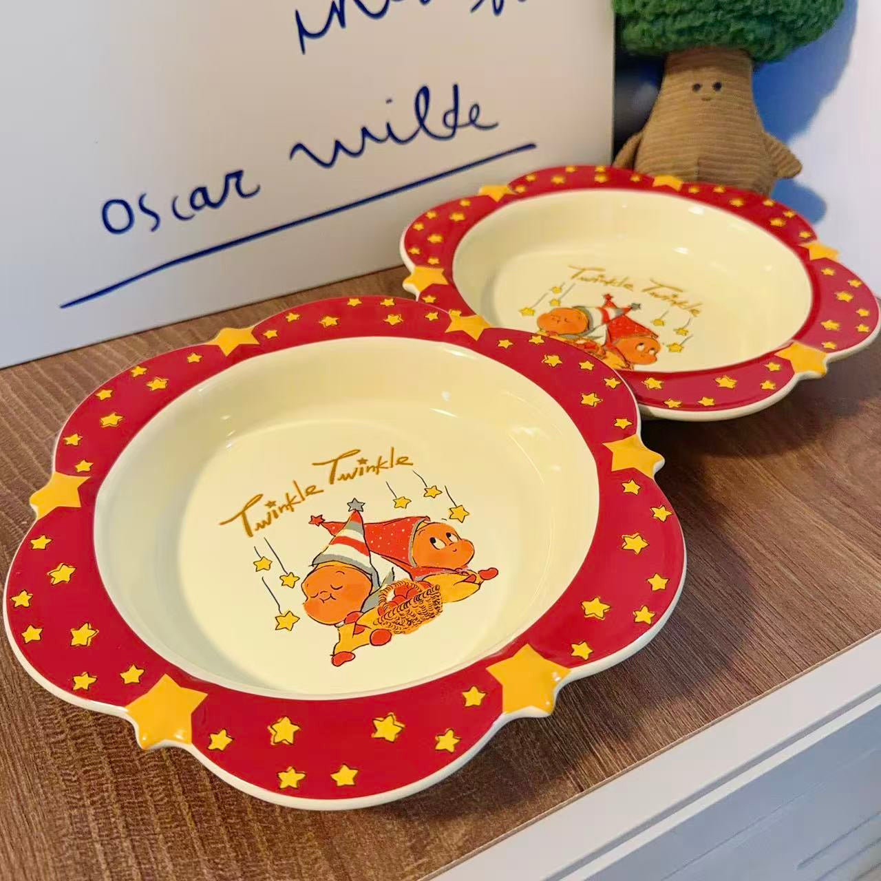 Twinkle Twinkle Ceramic Deep Plate - Star Border Design, 8.5-Inch