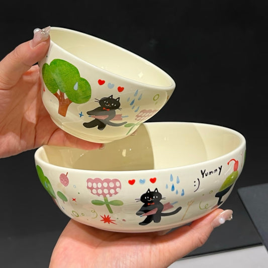 Black Cat Gourd-Shaped Ceramic Bowl - 400ML & 1500ML