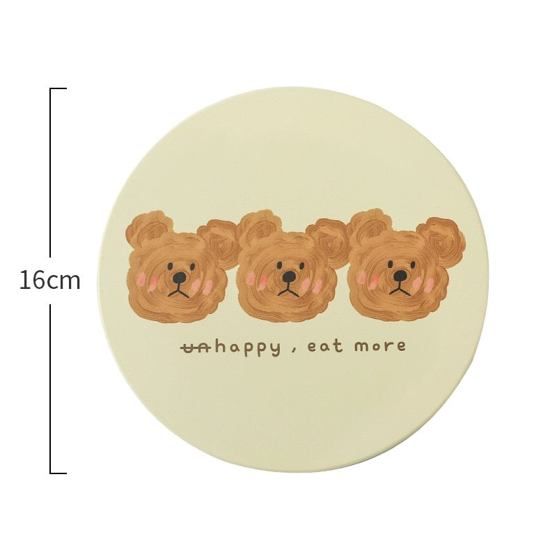 Adorable Emo Bear Ceramic Pot Mat - Heat Insulation and Instant Absorption, Easy to Clean