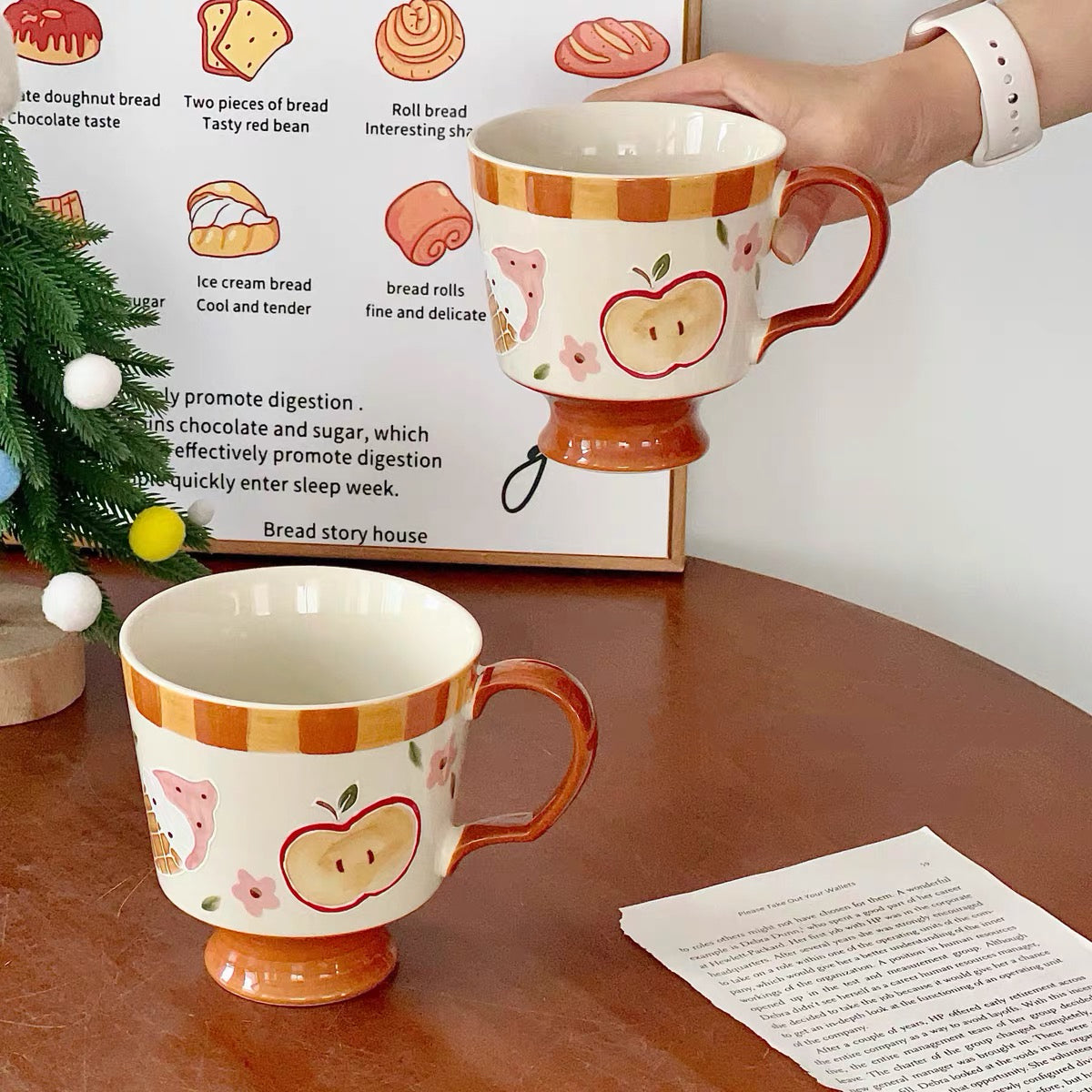 Embossed Apple & Donut Ceramic Mug – 500ML