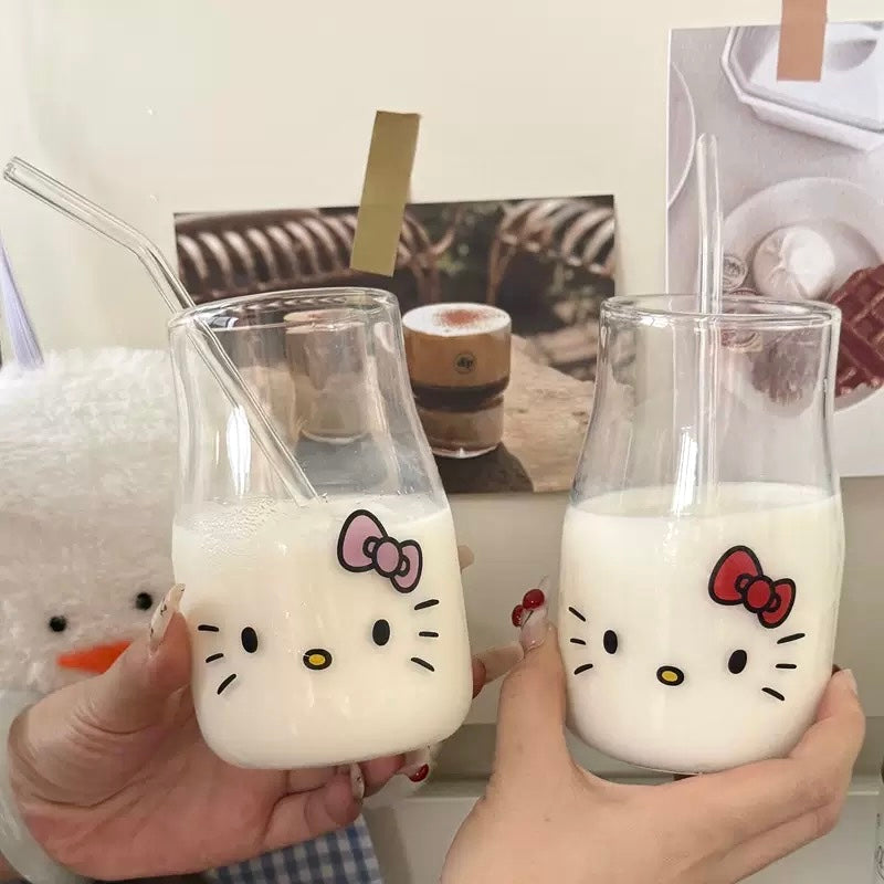Cute Kitty Glass Pitcher with Straw, 450ML