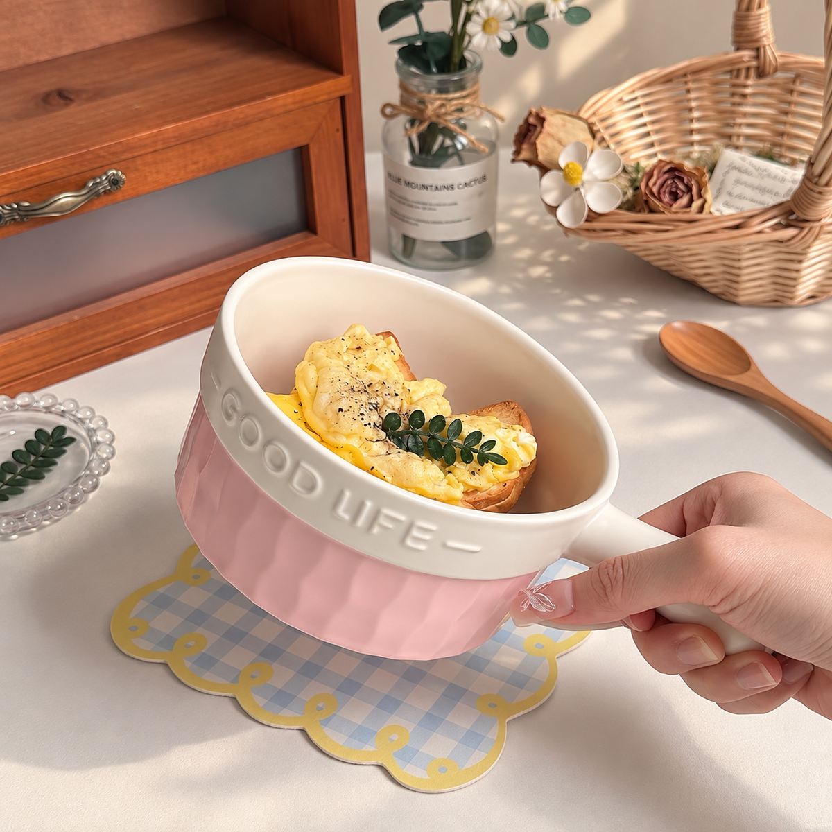 Good Life Morandi Ceramic Baking Bowl with Handle – 600ML
