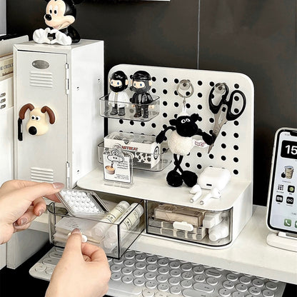 Creamy Style Pegboard Storage Drawer | Compact Organizer with 2 Drawers, 2 Hooks, and 2 Shelves