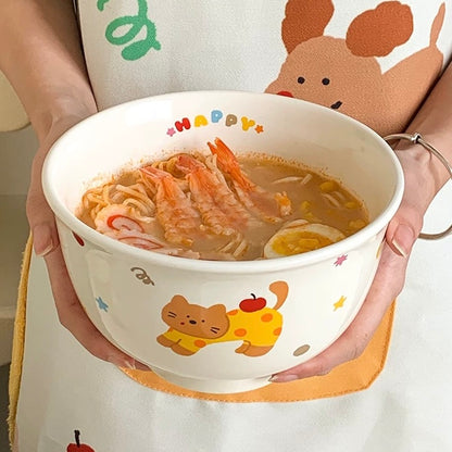 Cute Cat & Dog Ceramic Footed Noodle Bowl – 1000ML