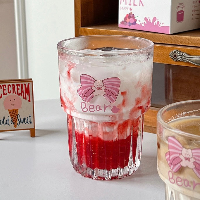Sweet Bow Bear Glass Cup - 380ML Capacity