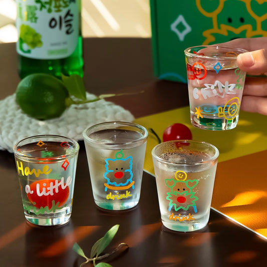 Doodle Dog Soju Shot Glass Gift Set, 70ML – Set of 4