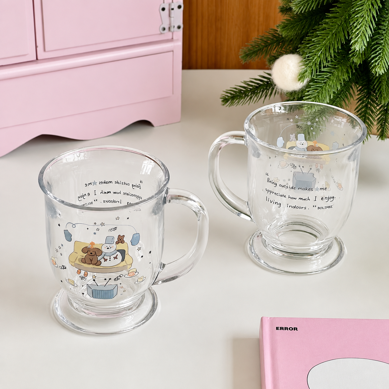 Cosy Snowman Glass Mug with Handle – 450ML