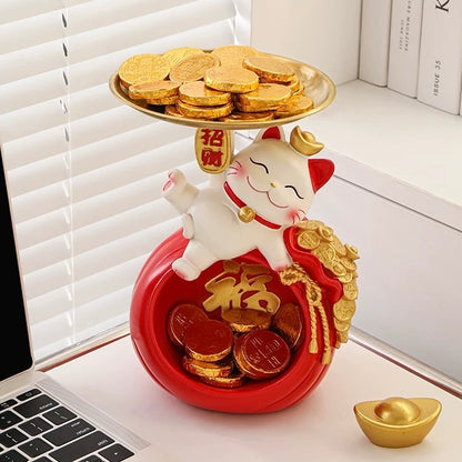 Maneki Neko Fortune Bag Decorative Tray Figurine - Cute & Functional