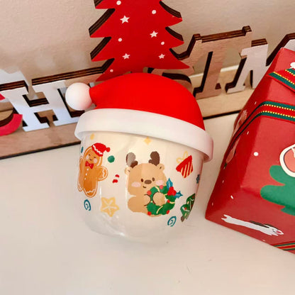 Santa Hat Ceramic Mug with Silicone Lid, 230ML | Christmas Gift