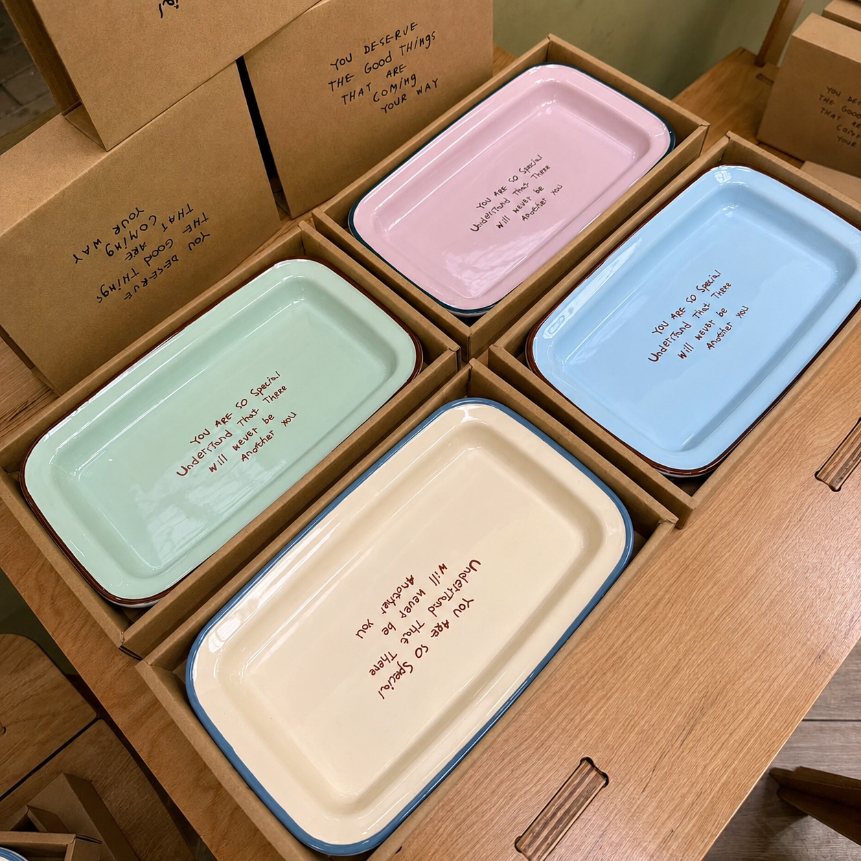 Pastel Colors Ceramic Rectangular Breakfast Plate, 10.5-Inch