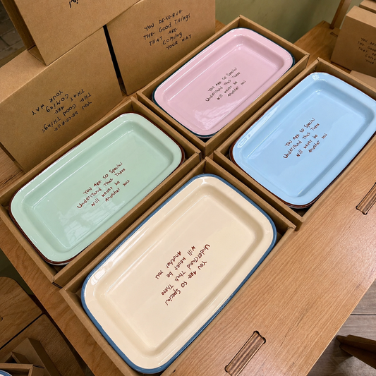 Pastel Colors Ceramic Rectangular Breakfast Plate, 10.5-Inch