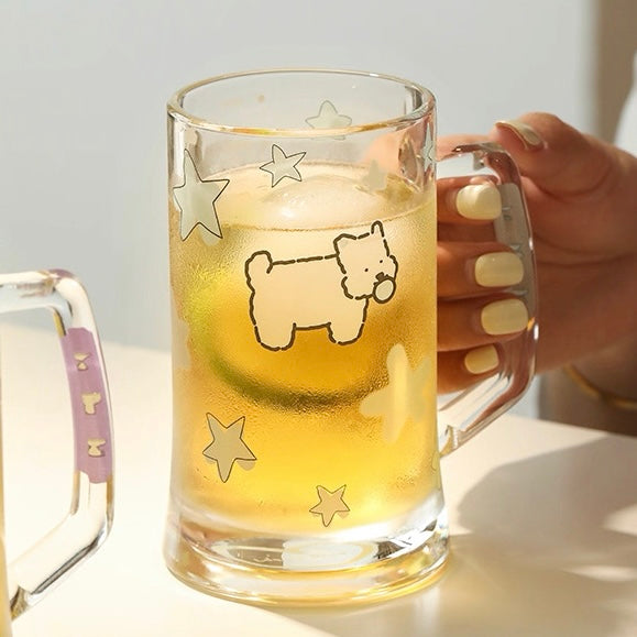 Starry Puppy Glass Beer Mug - 400ML Capacity