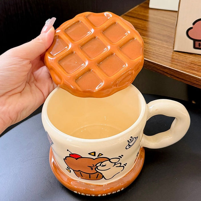 Puppy Waffle Ceramic Mug with Lid - 450ML