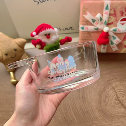 Christmas snowman glass yogurt bowl with festive design and Best wishes message, 400ML
