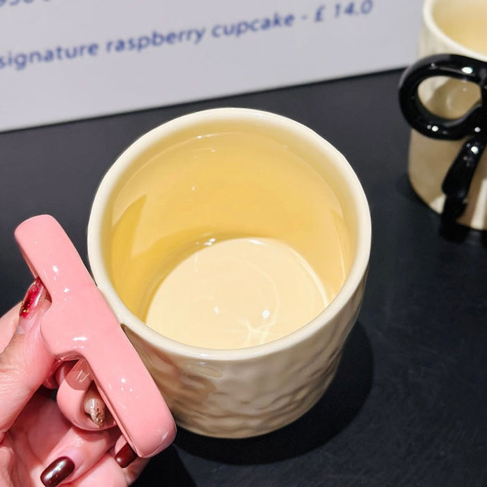 Cute Bow Handle Ceramic Mug with Spoon - 300ML