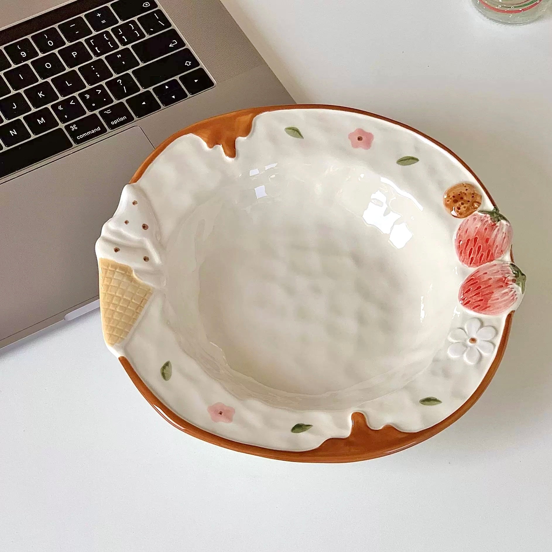 Hand-Painted Strawberry Embossed Ceramic Plate | 9.5-Inch