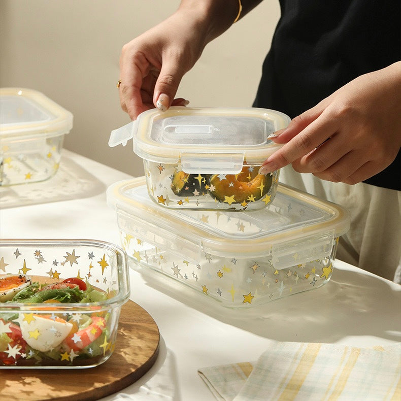 Colorful Star Glass Food Container - 850ML Bento Box