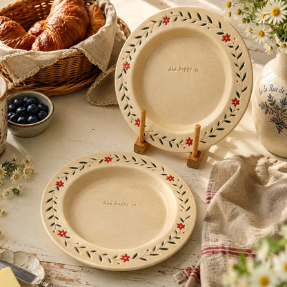 Hand-Painted Floral Matte Ceramic Pasta Plate, 8.4-Inch