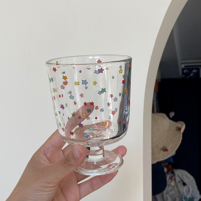 Colorful Star Footed Glass Cup – 300ML Capacity