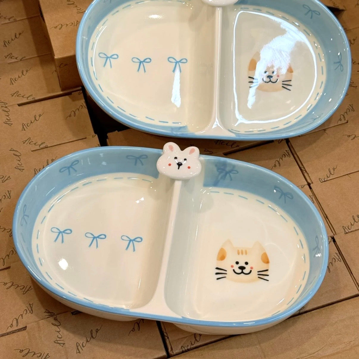 Bow Bunny Ceramic Divided Plate, 10-Inch