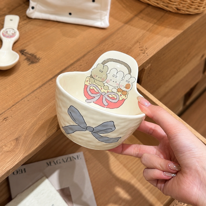 Bow Bunny Handle Ceramic Yogurt Bowl with Spoon – 350ML