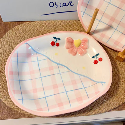 Pastel Pink Bow Ceramic Rectangular Plate, 9.8-Inch