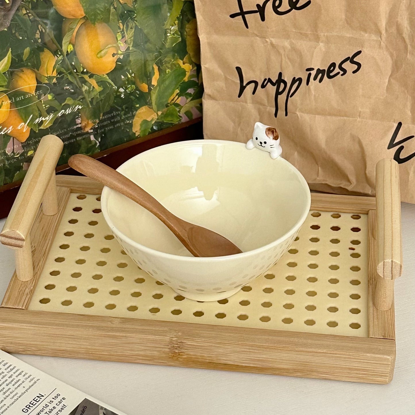 Hand-Painted 3D Cat Ceramic Bowl, 300ML Capacity