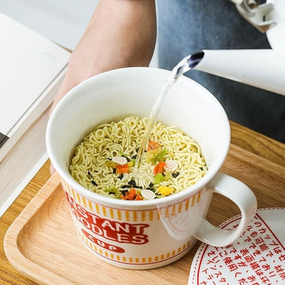 Large Capacity Instant Noodle Ceramic Ramen Bowl - Unique Design, Microwave and Dishwasher Safe