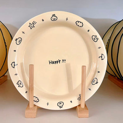 Cream Doodle Style Ceramic Round Plate, 8-Inch