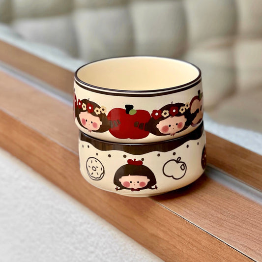 Apple Girl Hand-Painted Ceramic Cereal Bowl – 350ML
