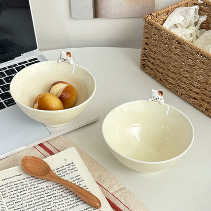Hand-Painted 3D Cat Ceramic Bowl, 300ML Capacity
