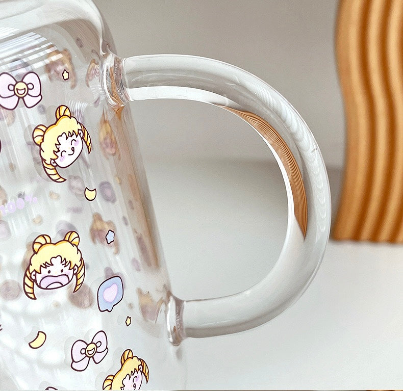 Cute Girl Glass Cup with Straw & Lid - 700ML