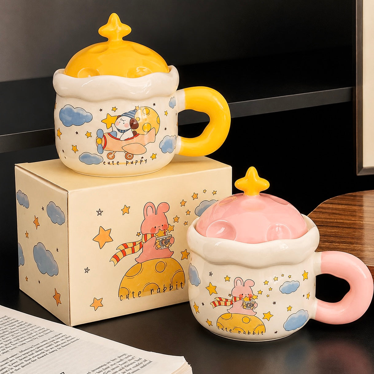 Star Traveller Kawaii Ceramic Mug with Lid – 450ML