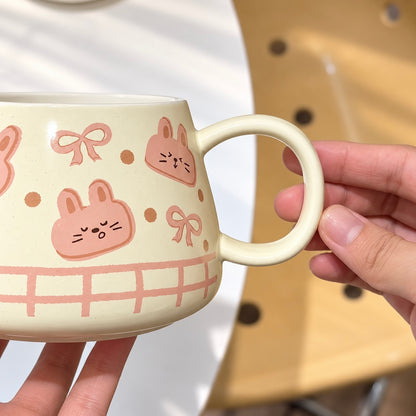 Pink Bunny Ceramic Mug with Lid & Spoon – 400ML