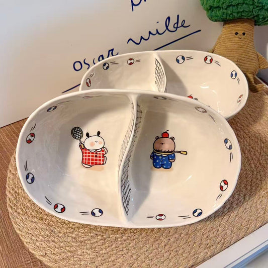 Tennis Bear Ceramic Divided Bowl - 800ML