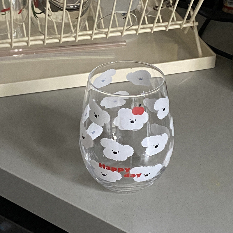 Cute Cotton Dog Large Glass Cup | Heat-Resistant, 540ML Capacity
