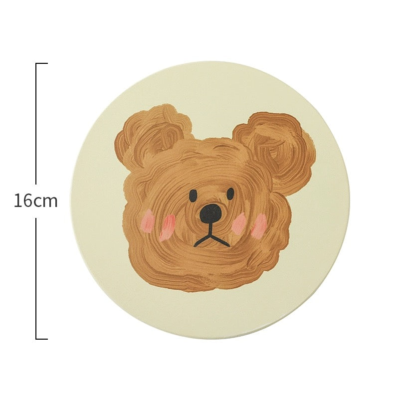 Adorable Emo Bear Ceramic Pot Mat - Heat Insulation and Instant Absorption, Easy to Clean