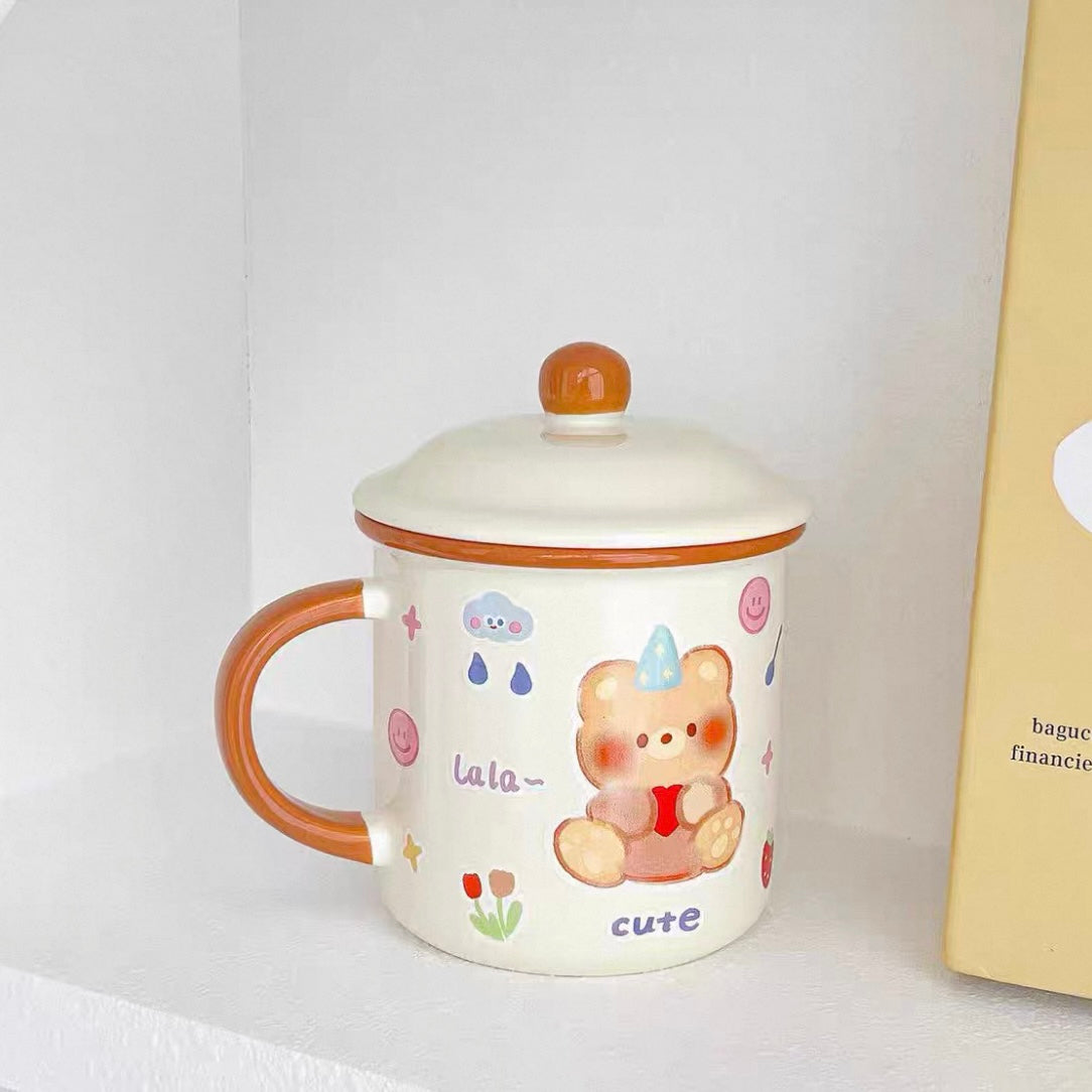 Cute Bear Ceramic Mug with Lid – 400ML Capacity