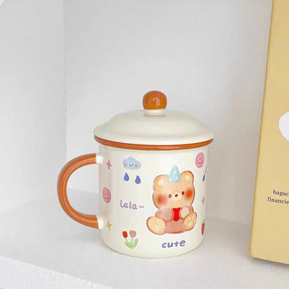 Cute Bear Ceramic Mug with Lid – 400ML Capacity