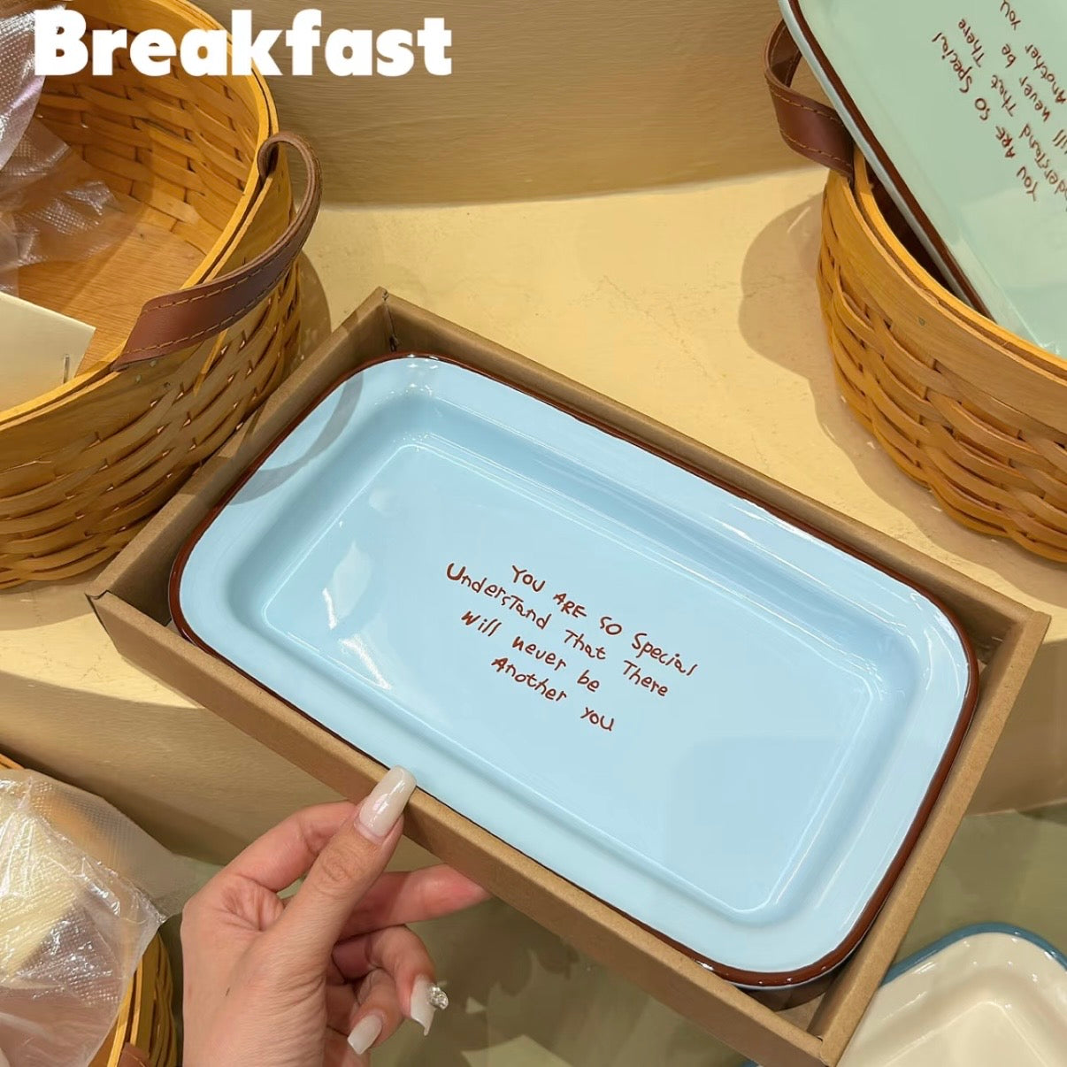 Pastel Colors Ceramic Rectangular Breakfast Plate, 10.5-Inch