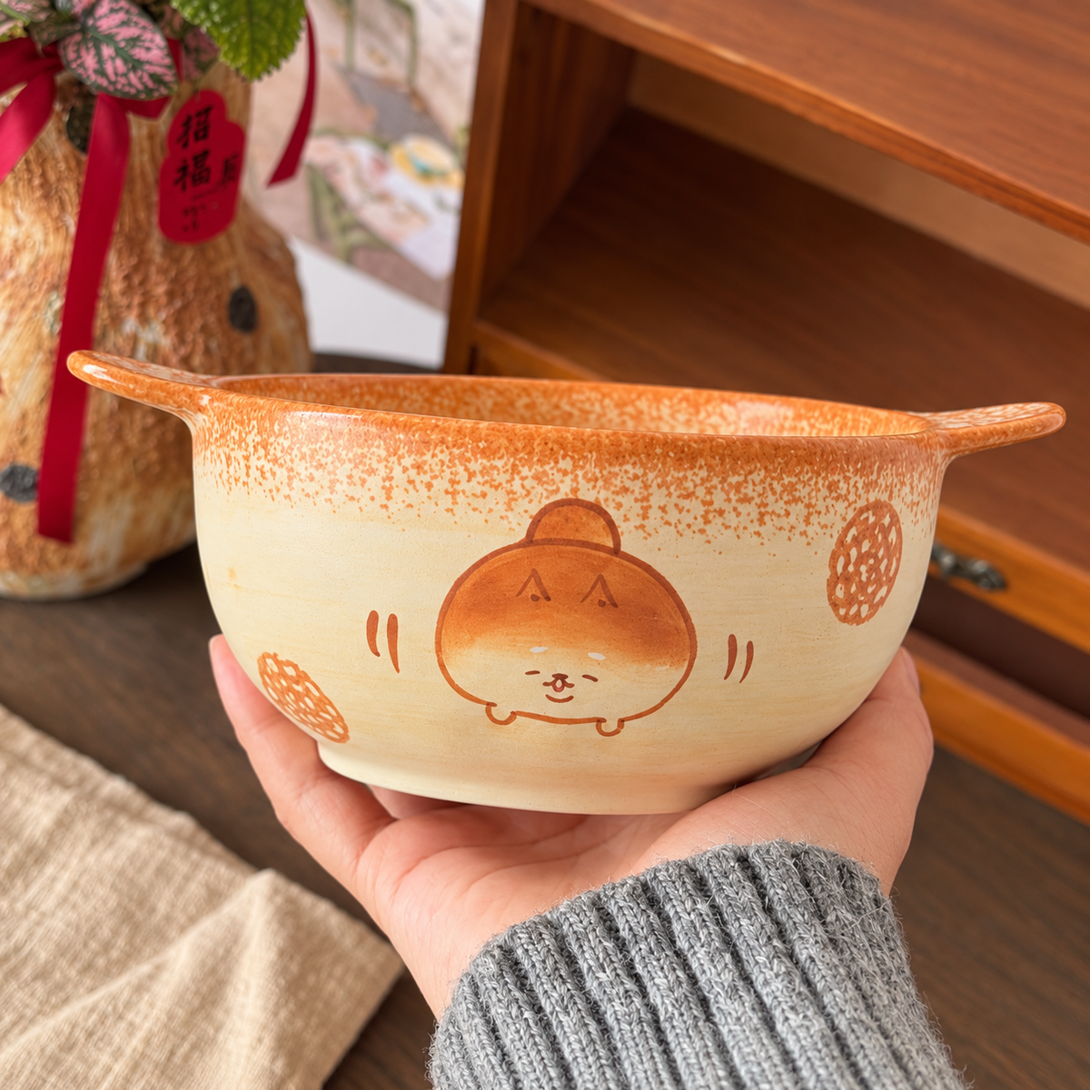 Bread Shiba Inu Ceramic Double-Handle Bowl – 400ML