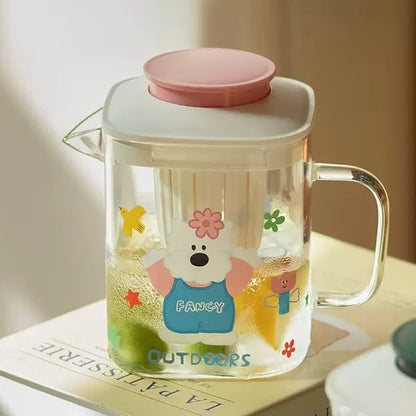 Cute Westie Glass Water Pitcher with Tea Infuser - 800ML