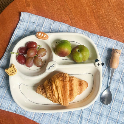 Hand-Painted Button Puppy Ceramic Divided Breakfast Plate, 8-Inch