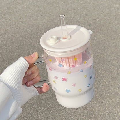 Colorful Stars Large Glass Mug with Straw – 1000ML