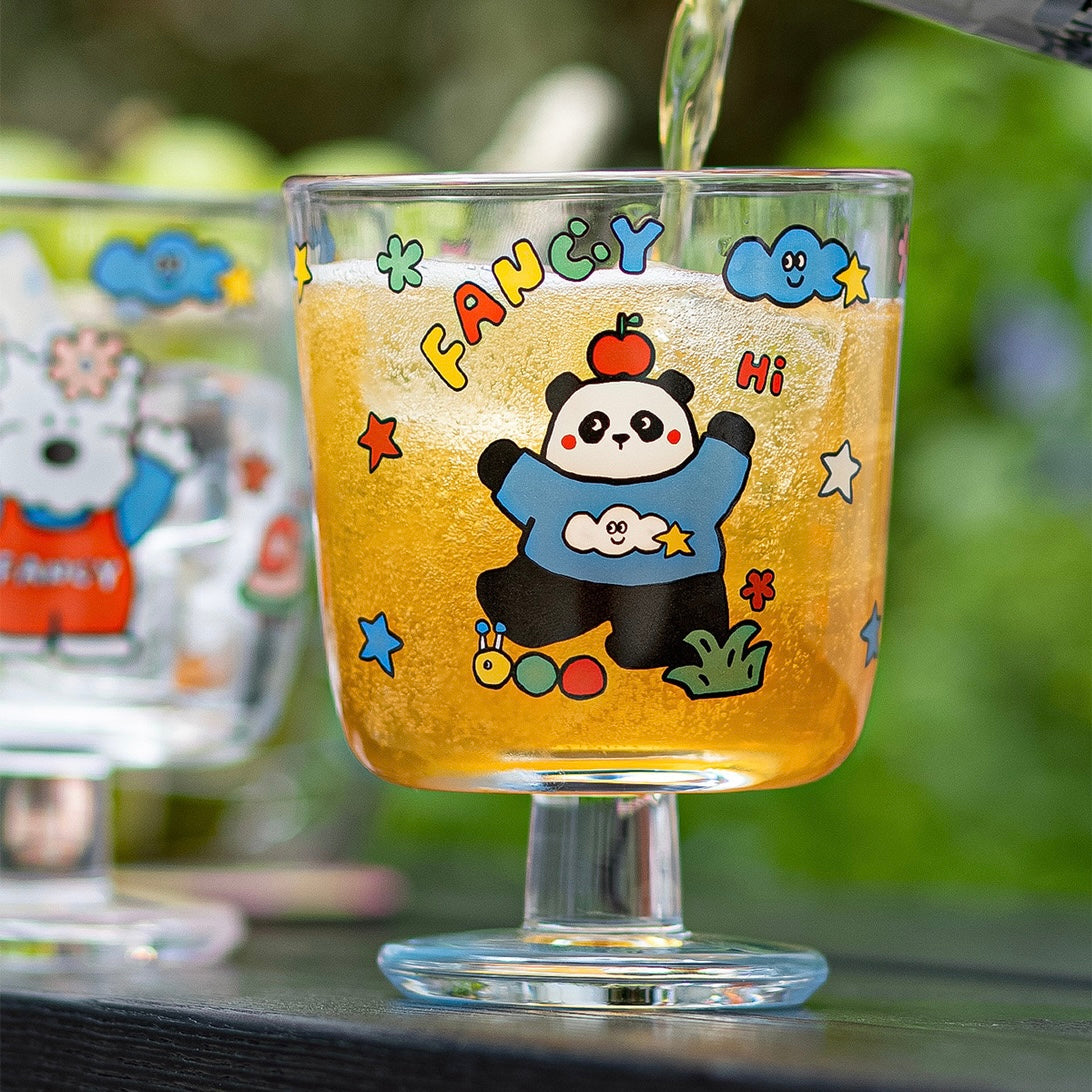Fancy Dog & Panda Footed Glass Cup - 300ML